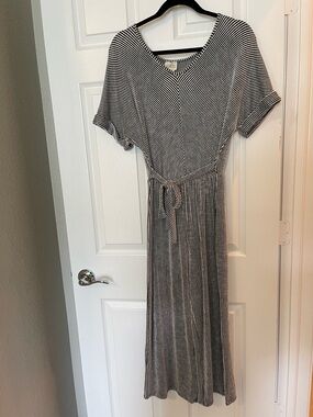 Caution To The Wind Black & White Striped Jumpsuit with Tie Waist